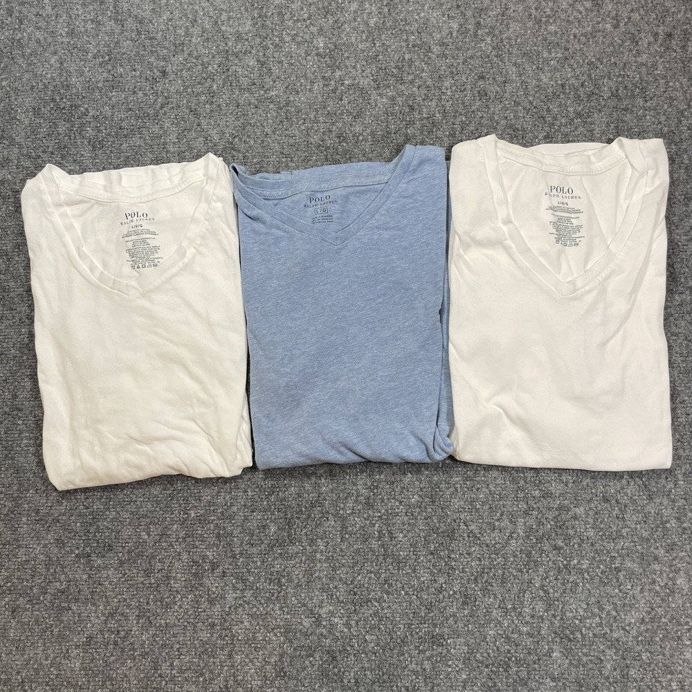 Polo Ralph Lauren T Shirts LOT OF 3 Men's Large White Blue V Neck Tee Cotton - Picture 2 of 14